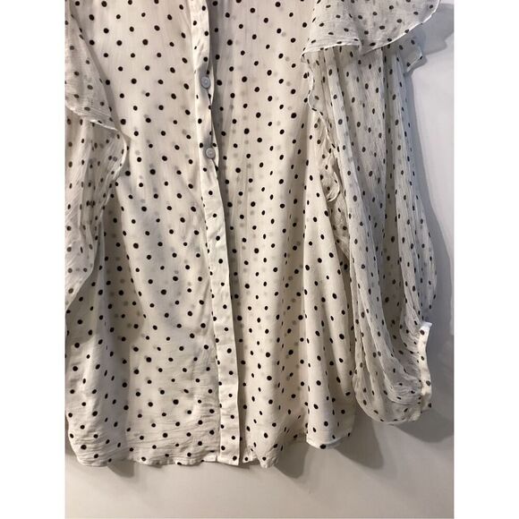 Saloni Silk Polka Dot Button Up Balloon Sleeve Blouse Black White - Picture 3 of 14